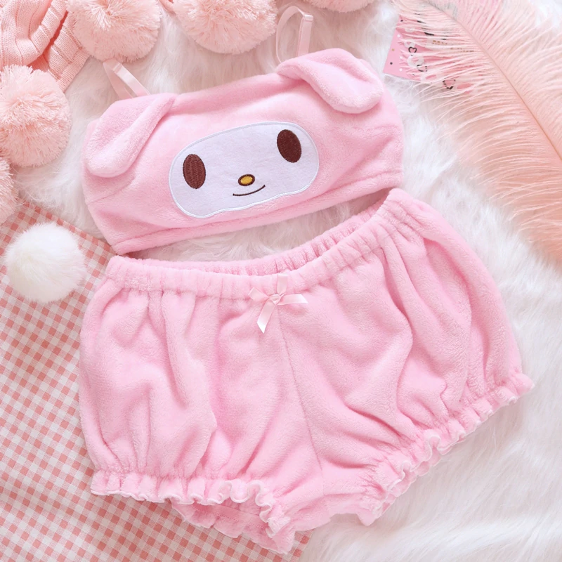 Cute big ears tube top set pink