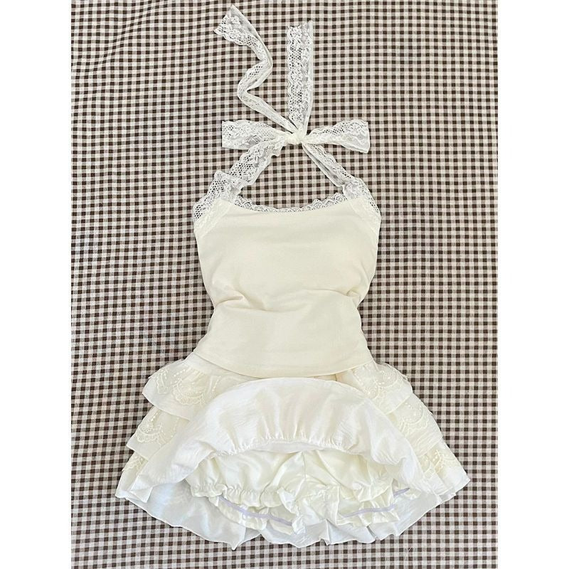 Lace suspenders two piece set