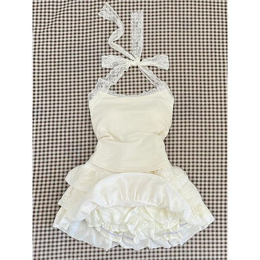 Lace suspenders two piece set