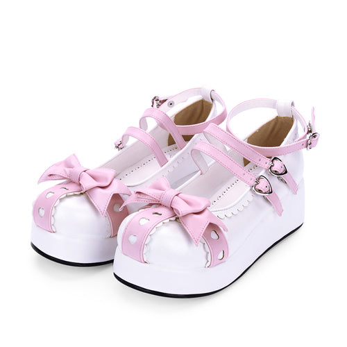 Round toe Lace Bowknot Sweet Lolita Shoes Pink
