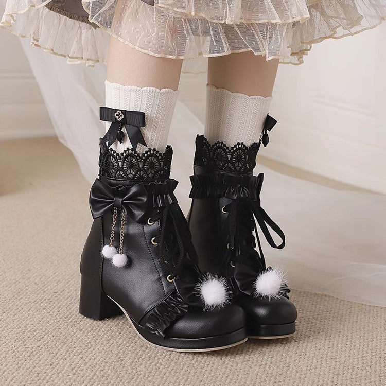 Bowknot Stitching Lace Sweet Gorgeous Lolita Boots 3 Colors
