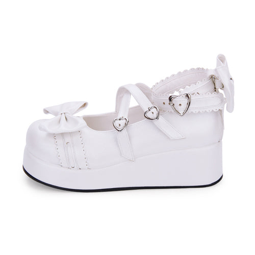 Cute Round Toe Shallow Mouth Bowknot Middle Heels Lolita Shoes