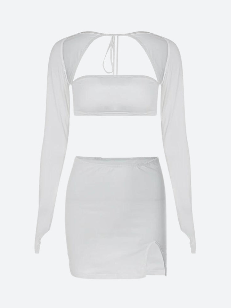 Baddie Crop Top & Slit Mini Skirt Two Piece Coord