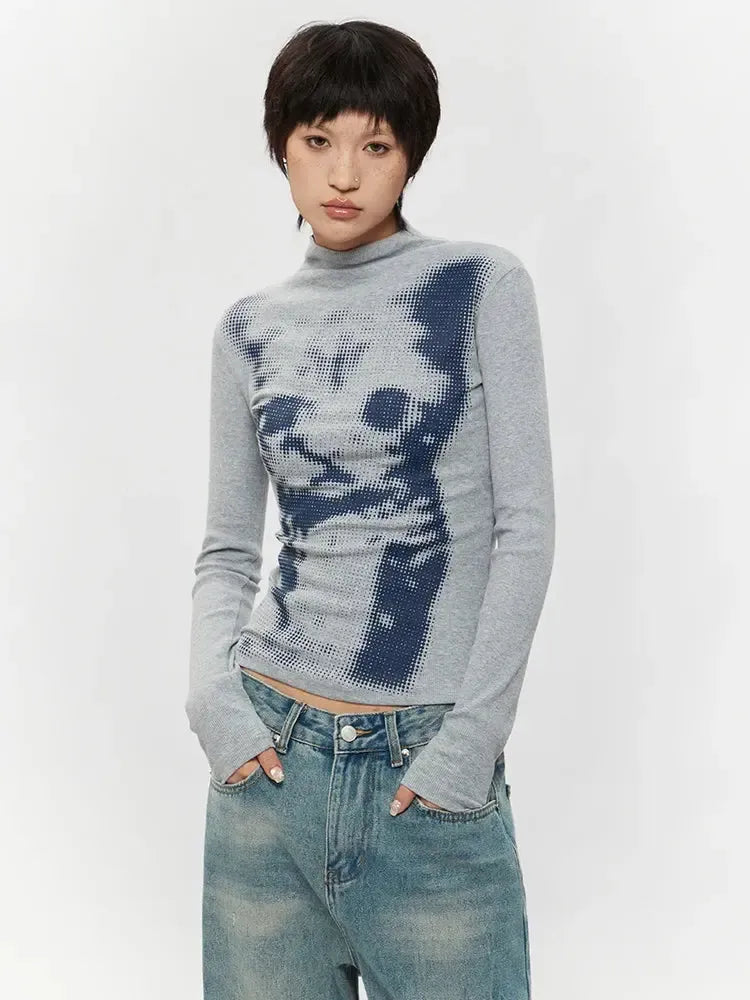 Cat High Neck Top Gray