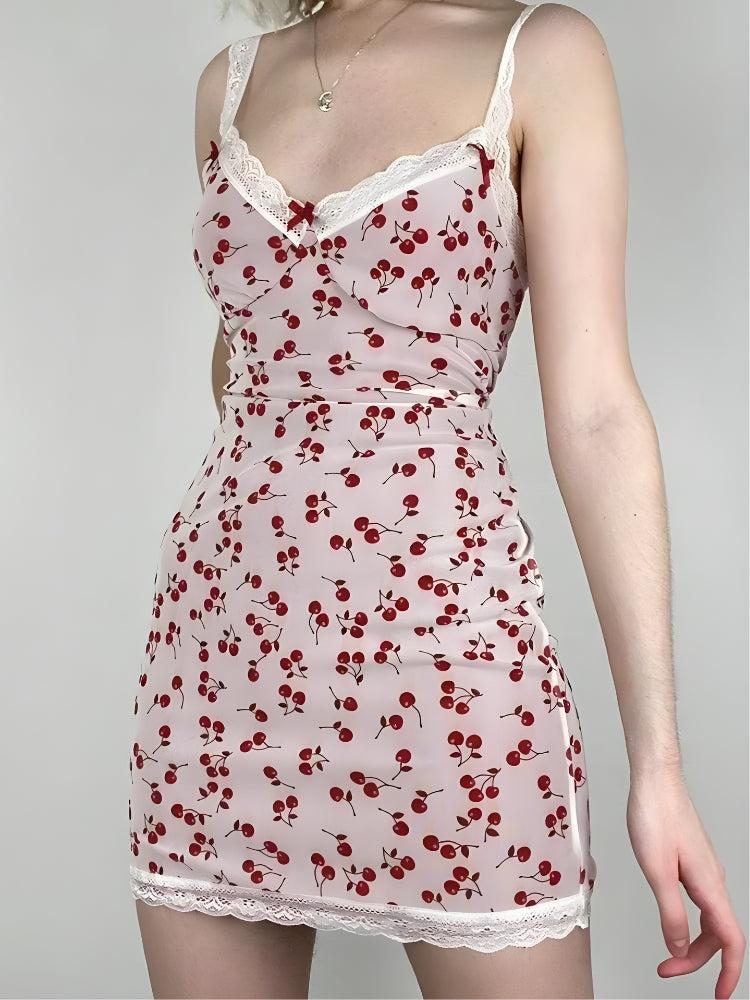 Coquette Cherry Mini Dress Pink