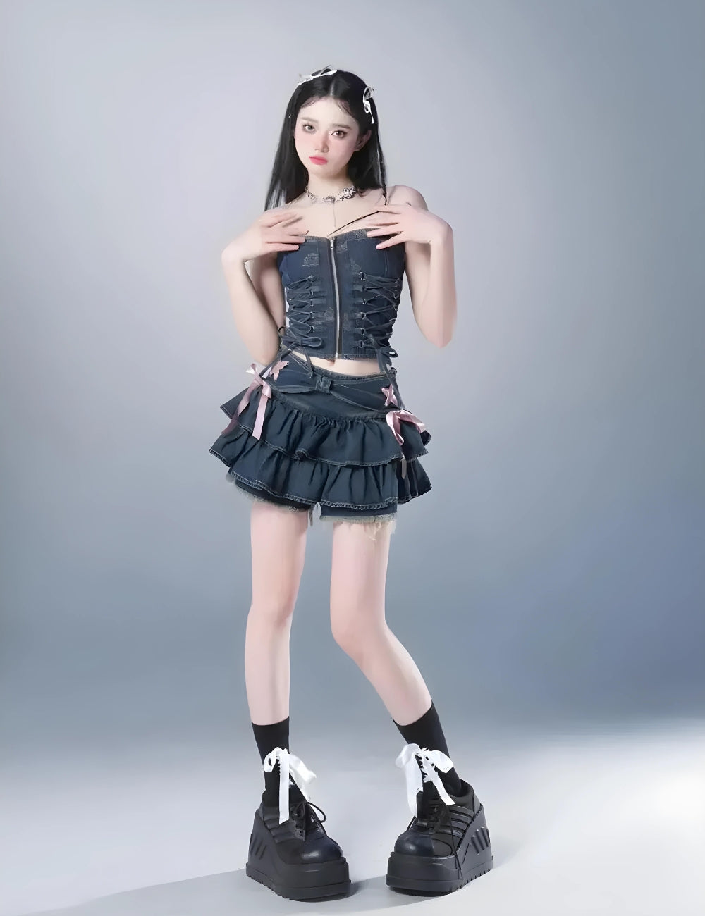 Coquette Low Rise Denim Mini Skort Blue