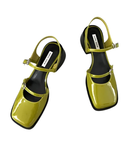 Double Strap Mary Jane High Heels Green