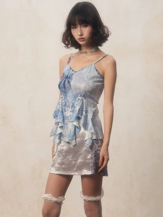 Fairycore Ruffled Top Light Blue