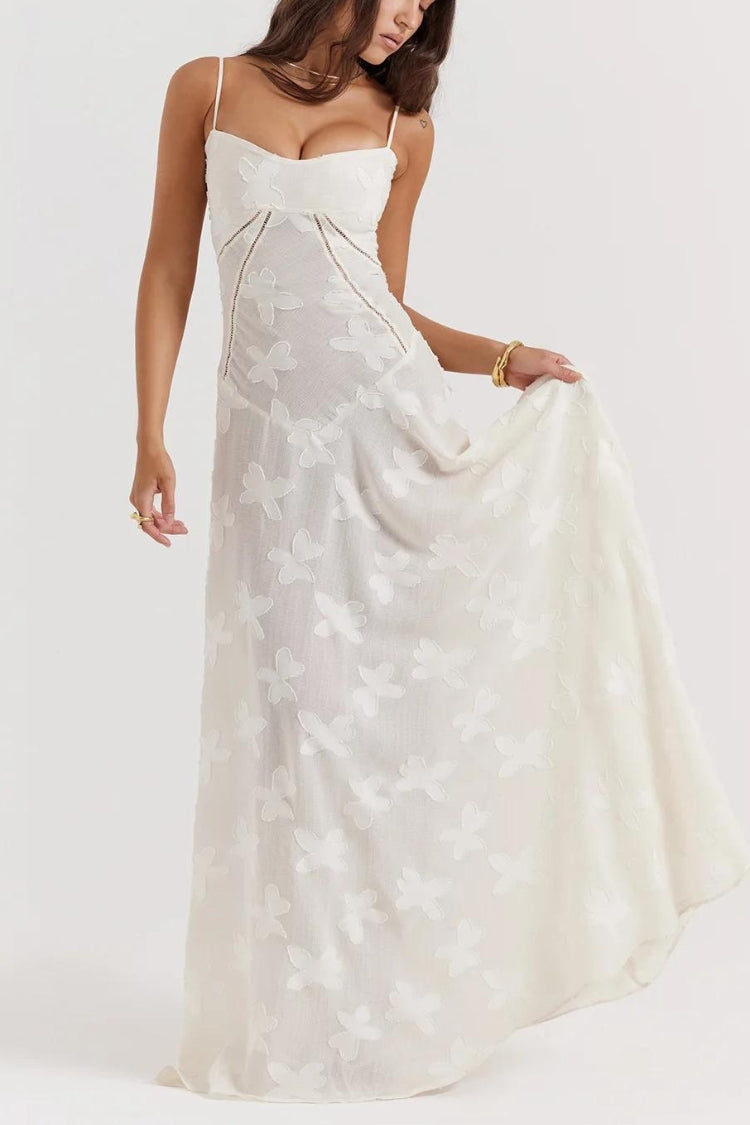 Floral Lace Up Maxi Dress White