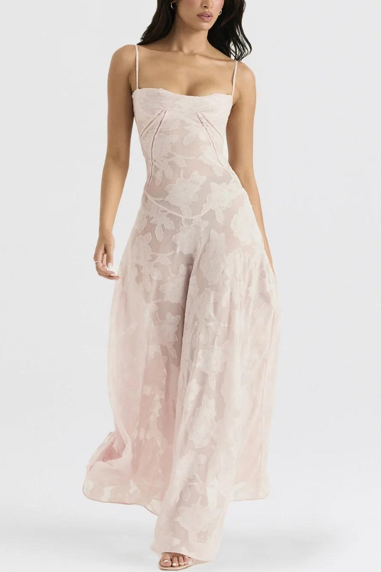 Floral Lace Up Maxi Dress Pink