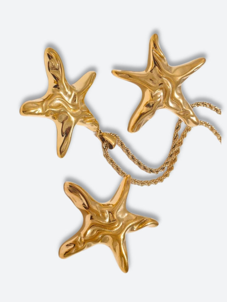 Golden Starfish Necklace & Earrings Set Gold SET - Necklace & Earrings
