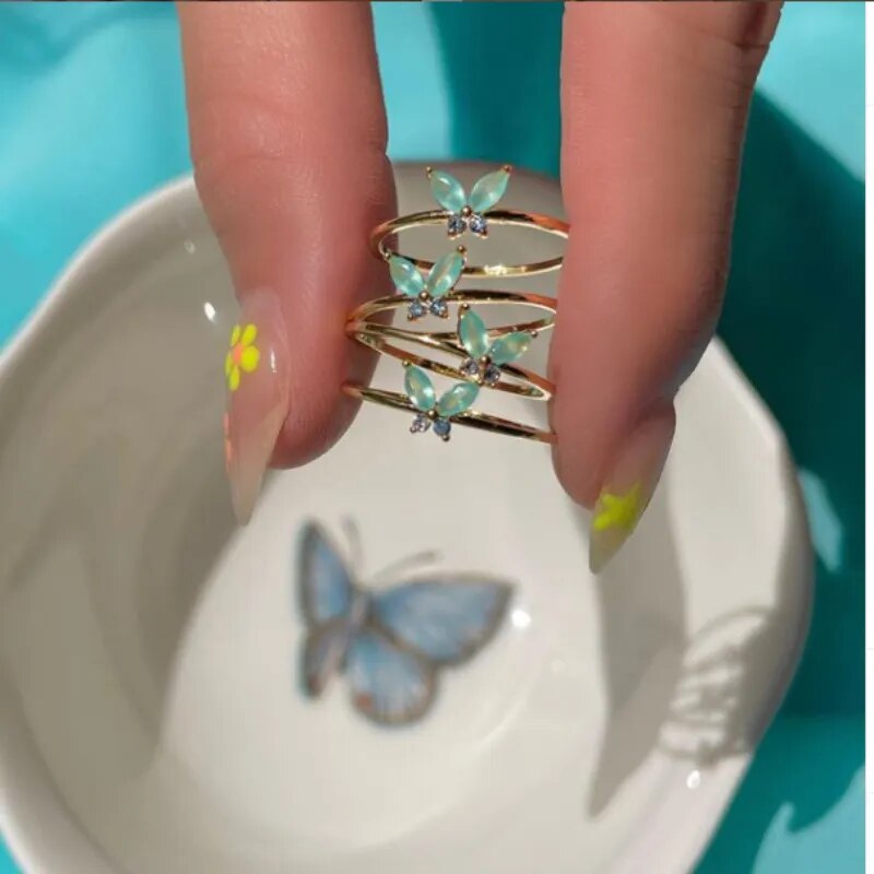Dainty Stacking Babydoll Rings Green butterfly