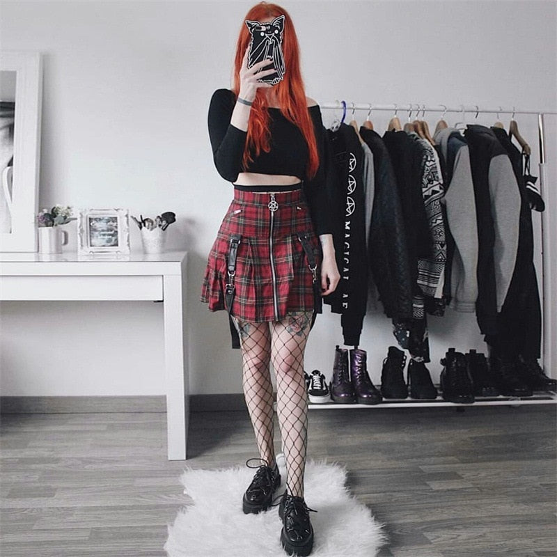 Egirl Punk Rock Red Plaid Skirt