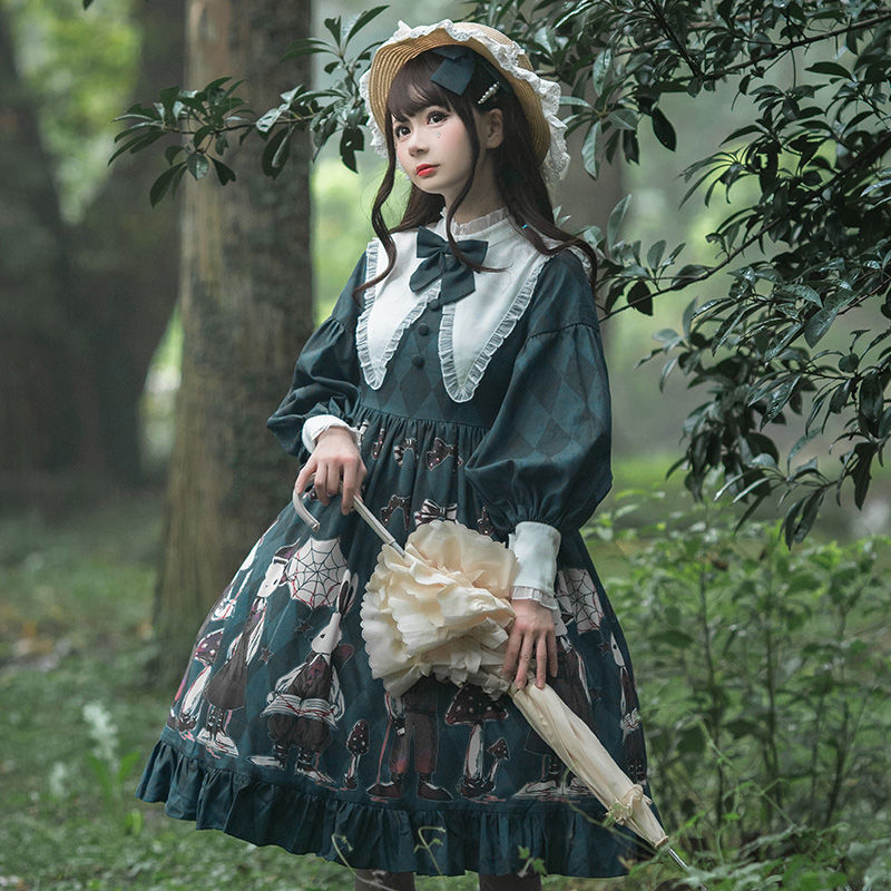 Creepy Bunny Forest Green Dress L