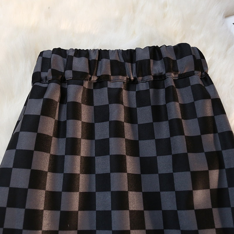 Checkerboard Print Long Plaid Skirt