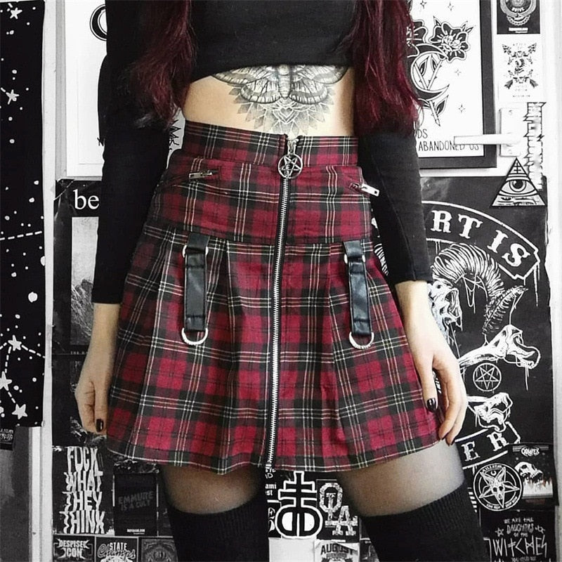 Egirl Punk Rock Red Plaid Skirt