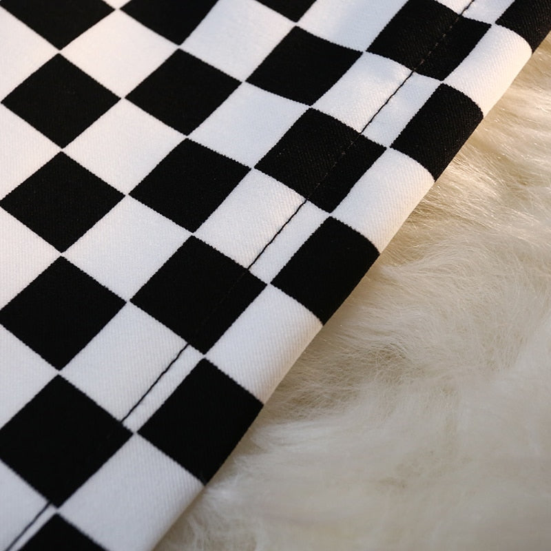 Checkerboard Print Long Plaid Skirt