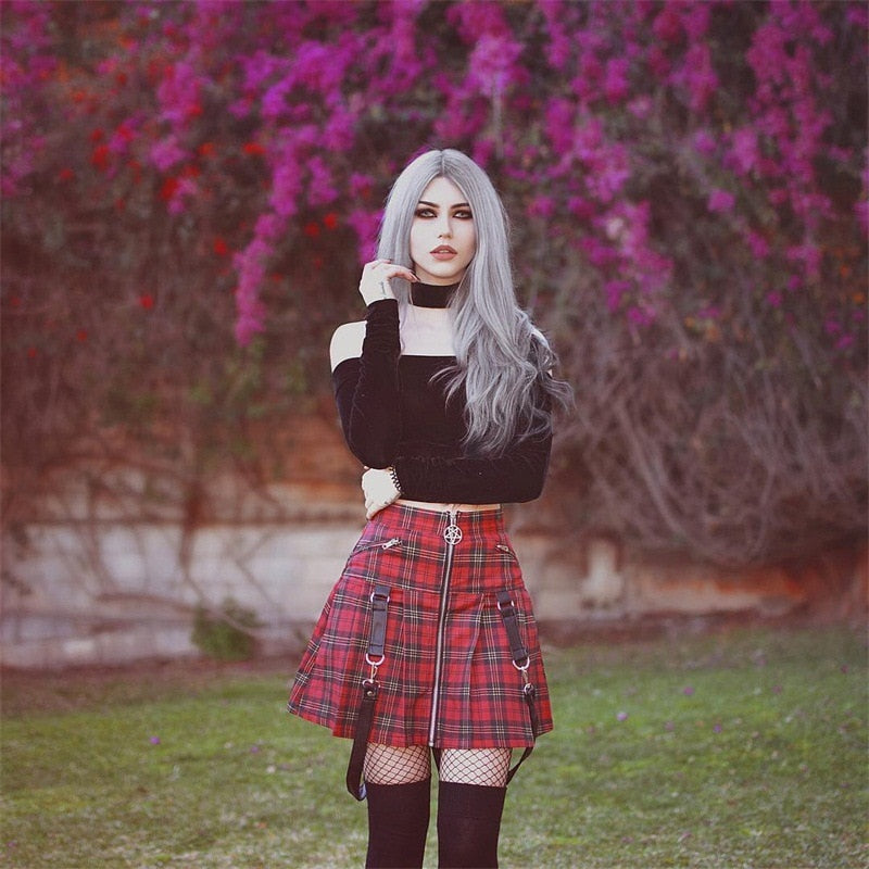 Egirl Punk Rock Red Plaid Skirt