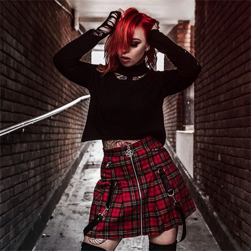 Egirl Punk Rock Red Plaid Skirt