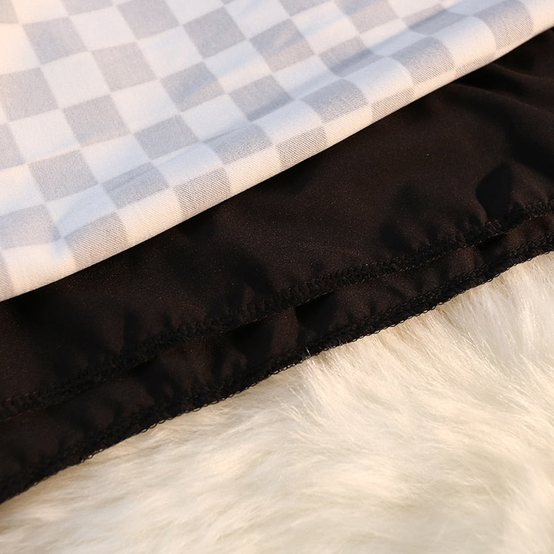 Checkerboard Print Long Plaid Skirt