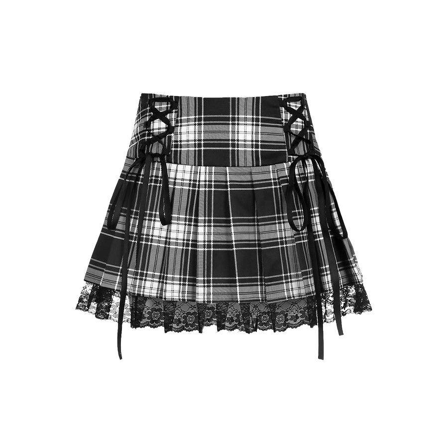 Gothic Plaid Black and White Plaid Skirt