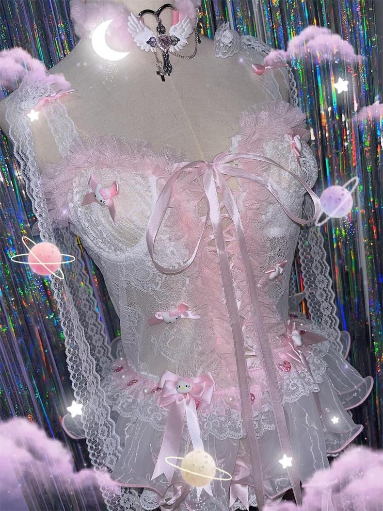 Lace bow camisole panties two-piece set