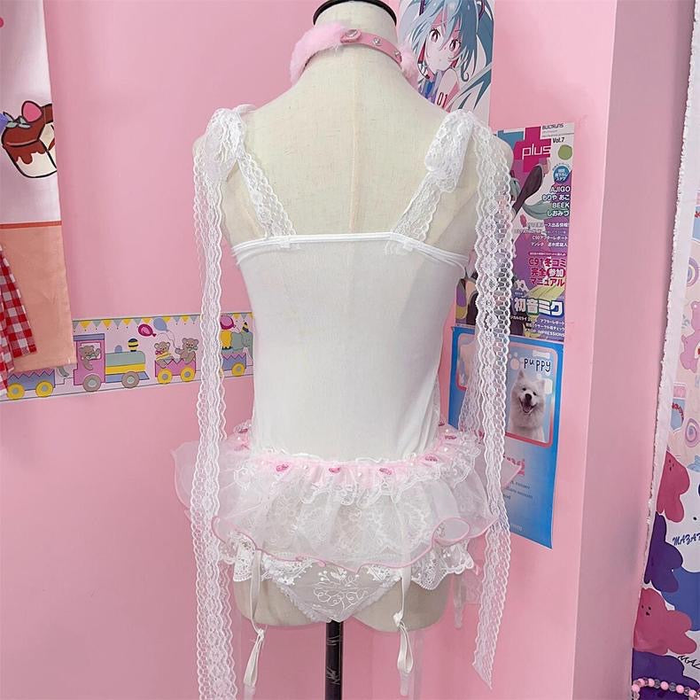 Lace bow camisole panties two-piece set
