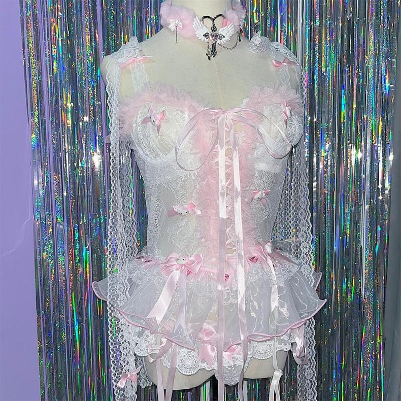 Lace bow camisole panties two-piece set