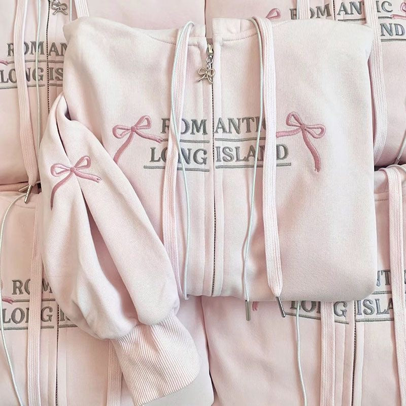 Korean girl's sleeve bow hooded sweatshirt