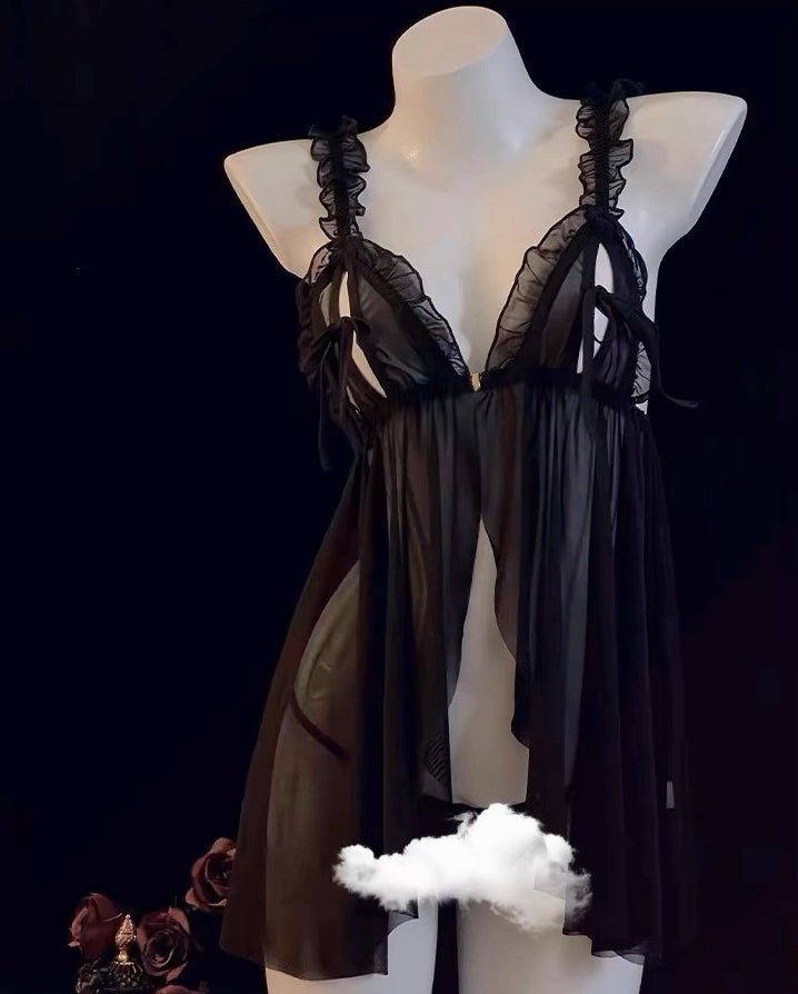 Bow mesh dress Black