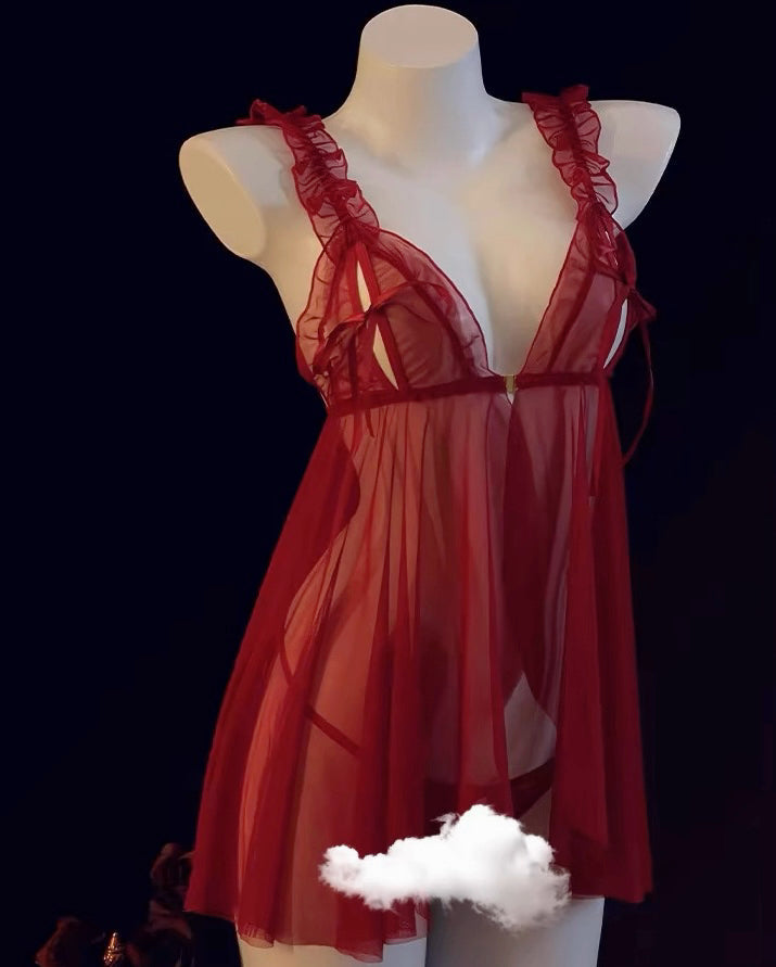 Bow mesh dress Red