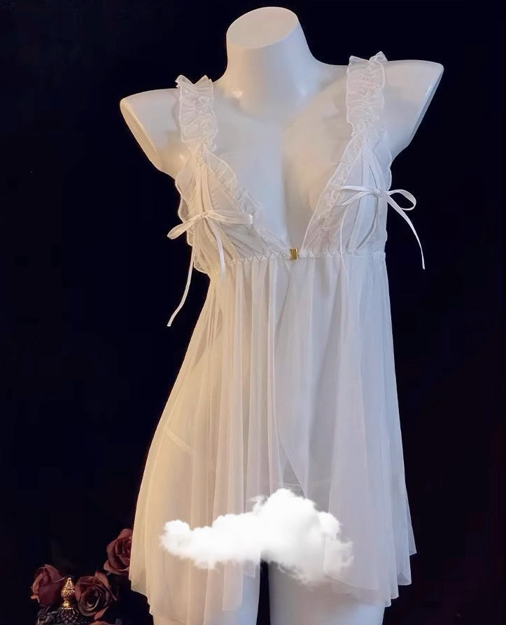 Bow mesh dress White