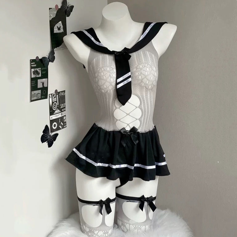Lace JK uniform suit Black