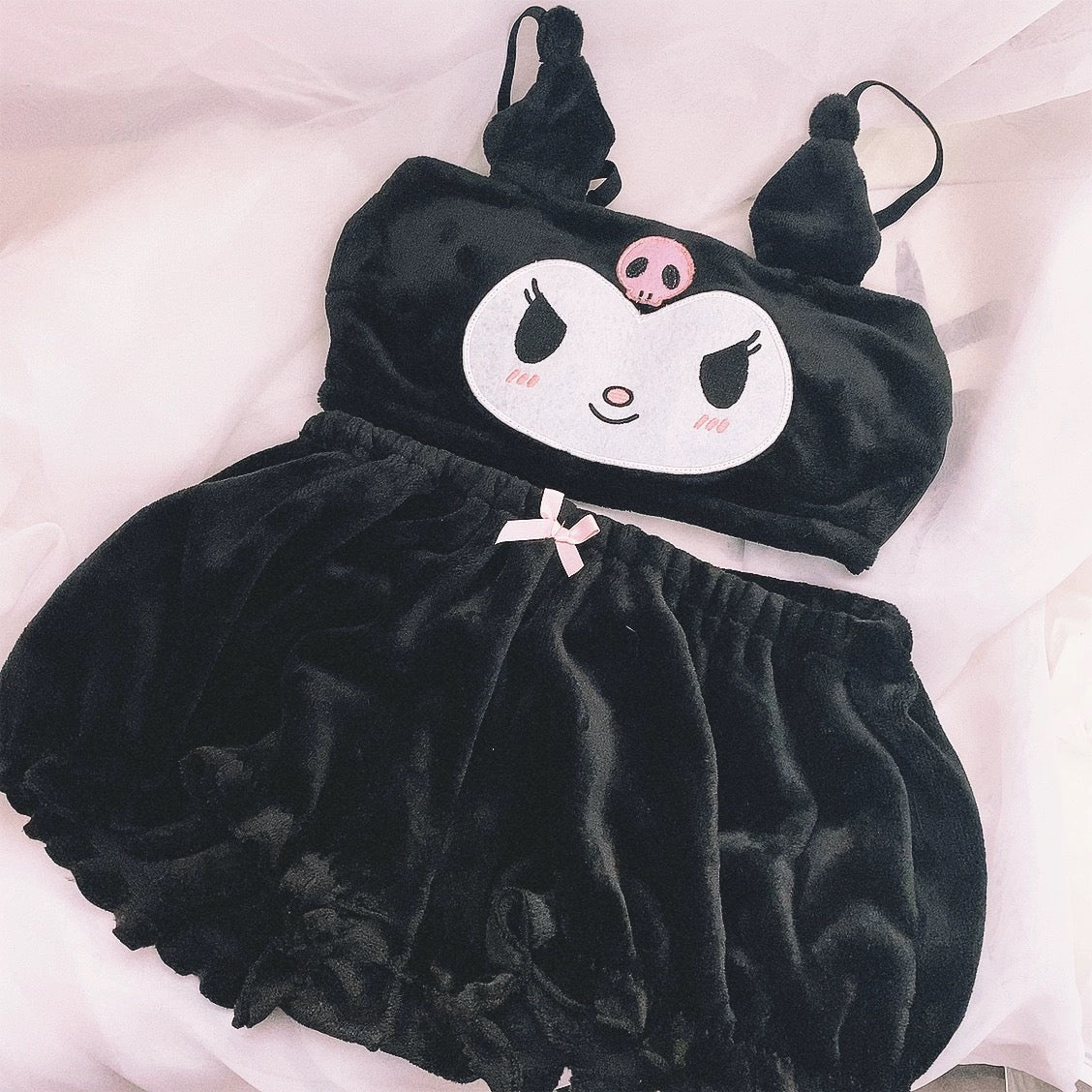 Cute big ears tube top set Black