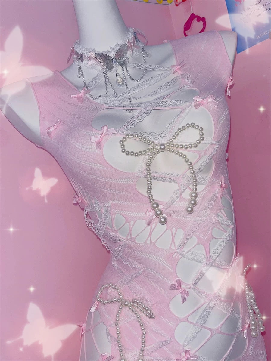 Pink Bow Hollow Dress