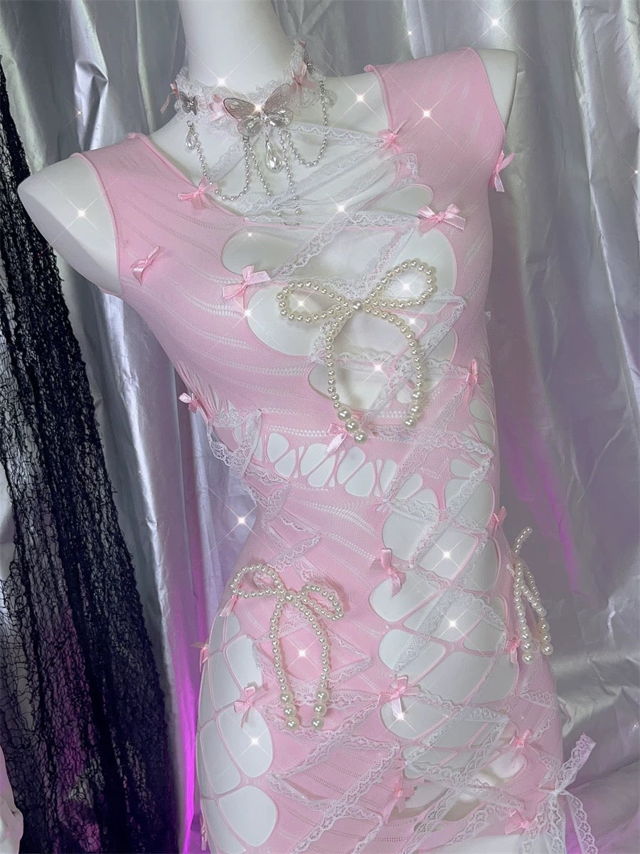 Pink Bow Hollow Dress