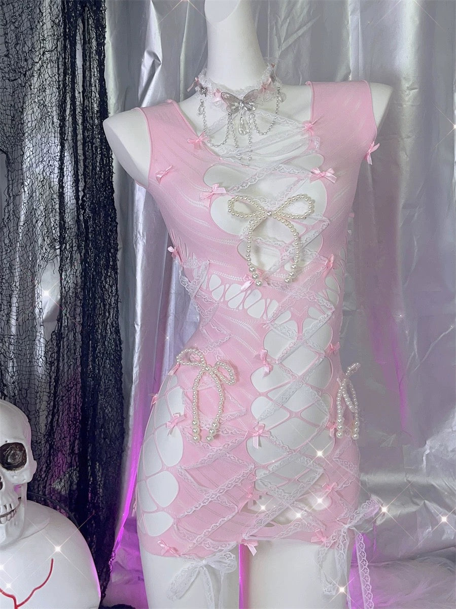 Pink Bow Hollow Dress