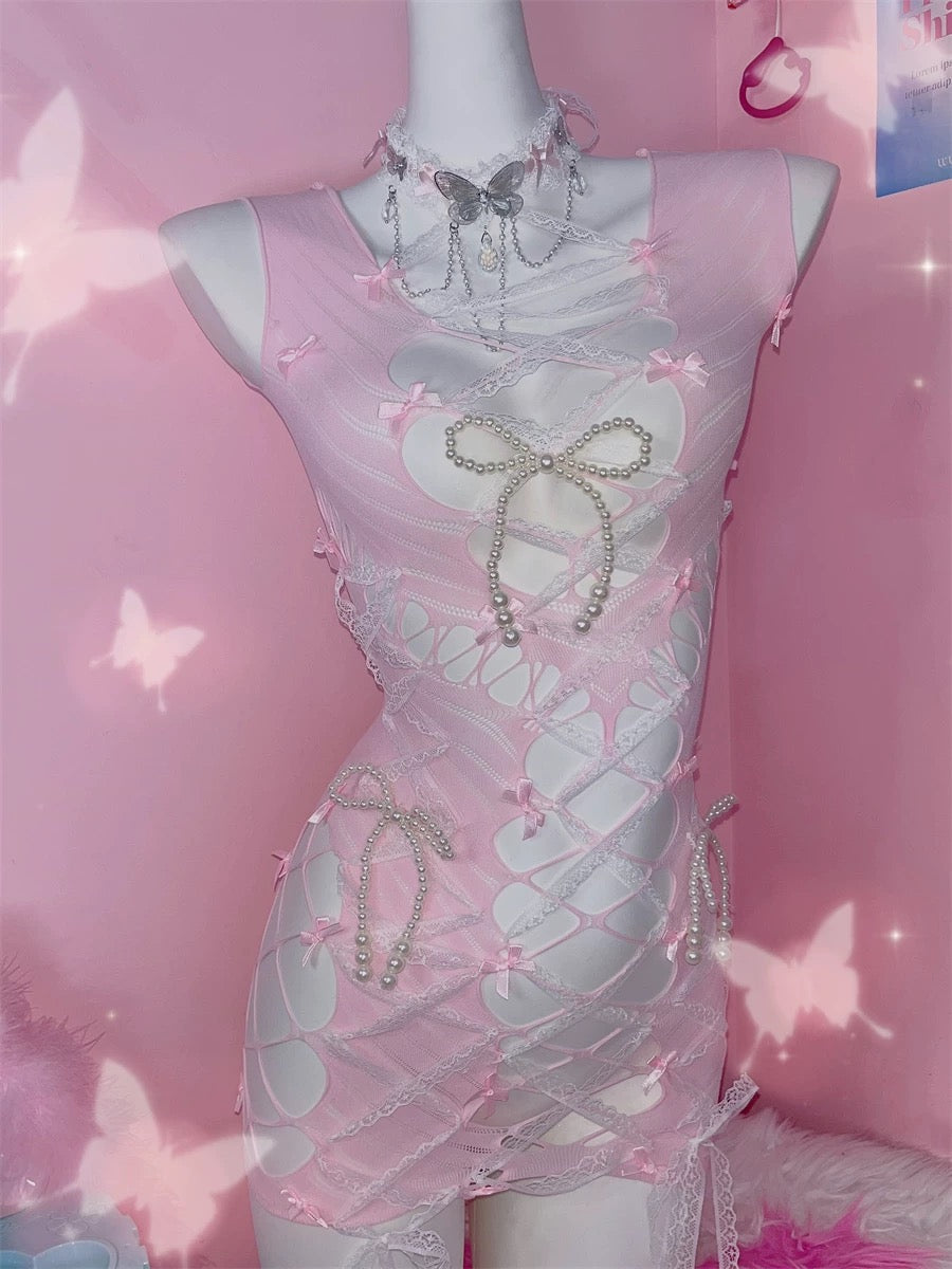 Pink Bow Hollow Dress