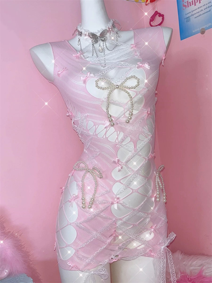 Pink Bow Hollow Dress