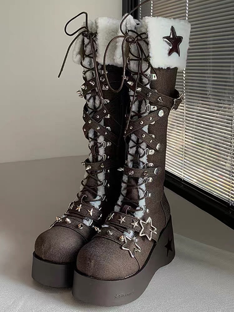 Cyber Star Platform Knee High Boots