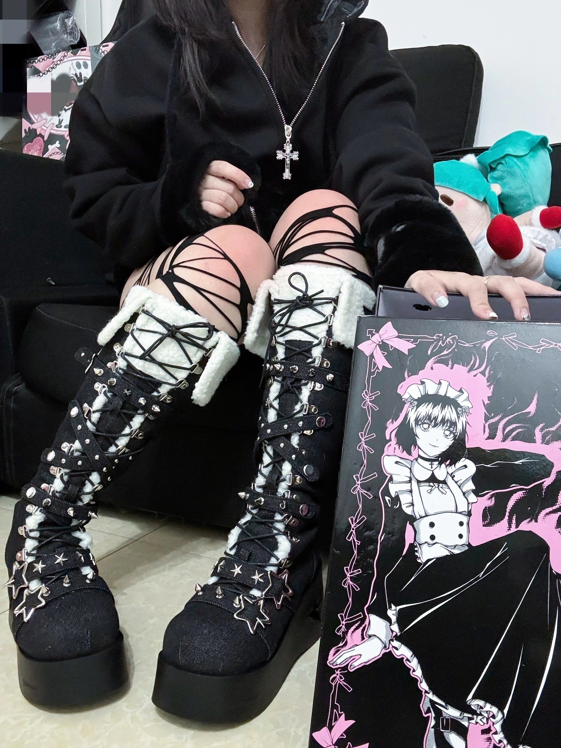 Cyber Star Platform Knee High Boots