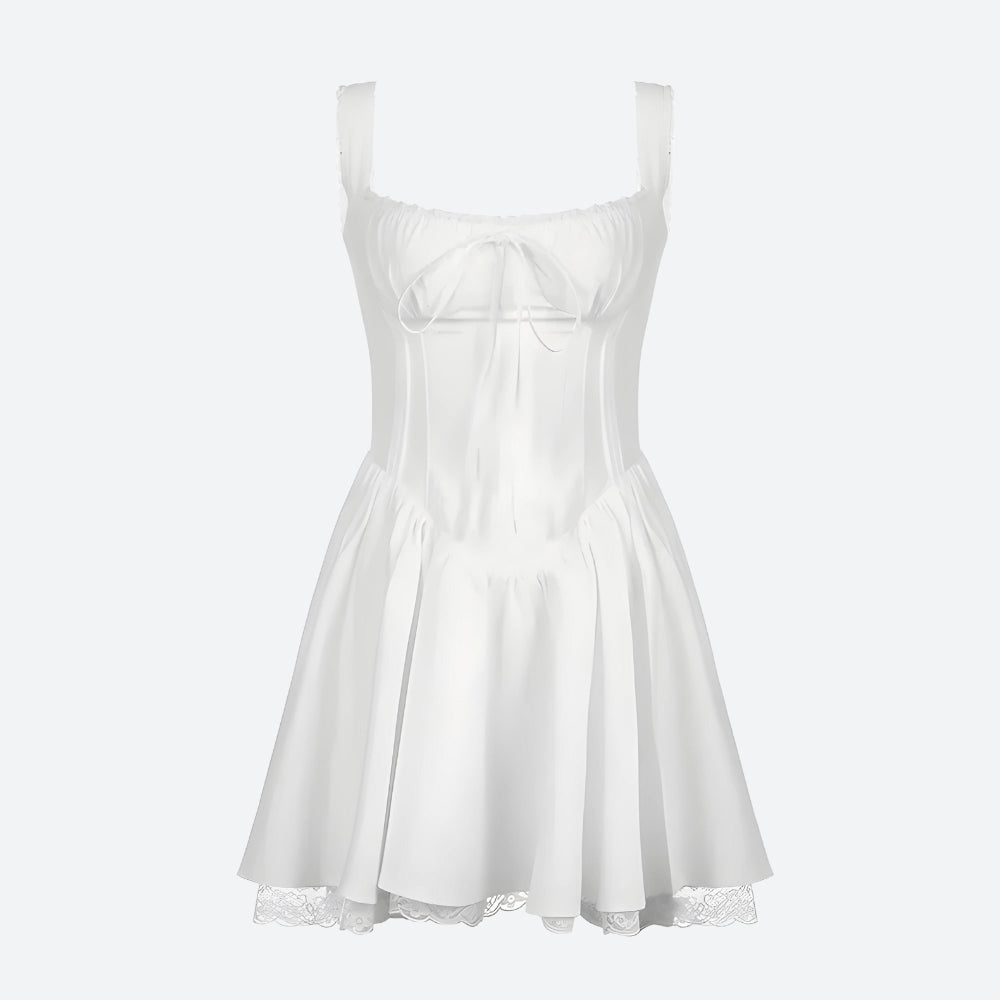 Lace Ruffled Corset Mini Dress White