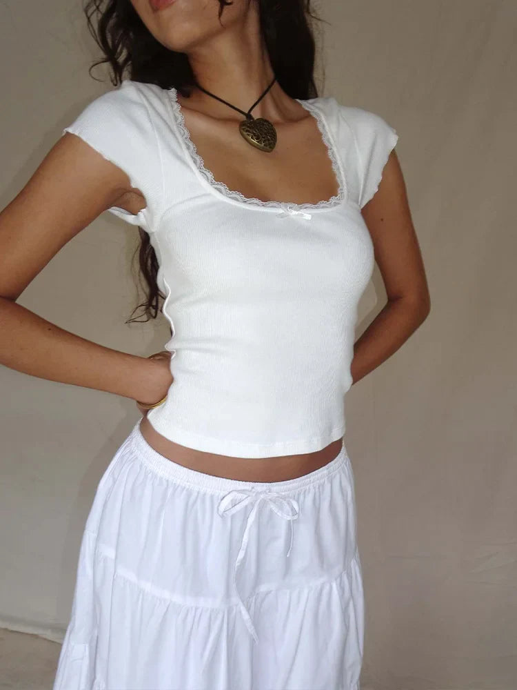 Lace Trim Baby Tee White