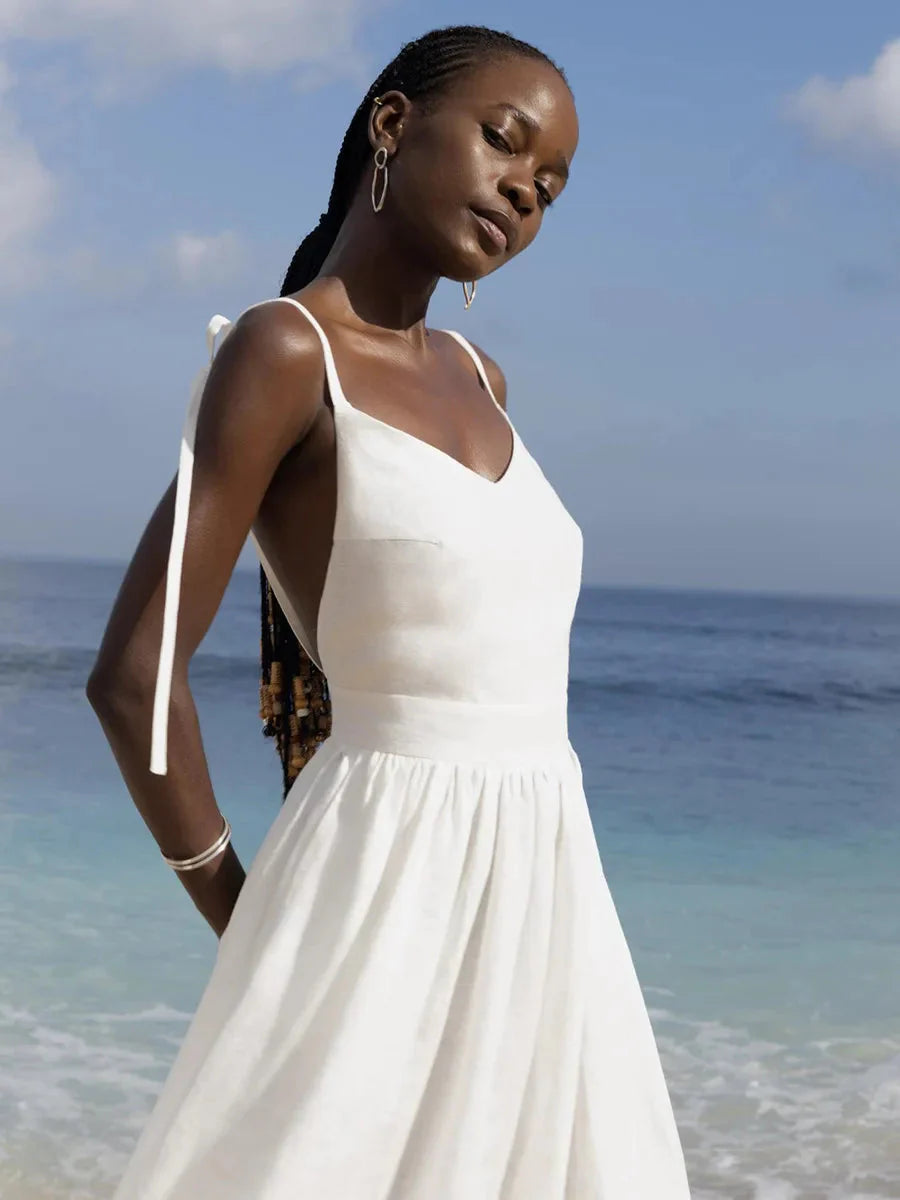 Linen Midi Dress White
