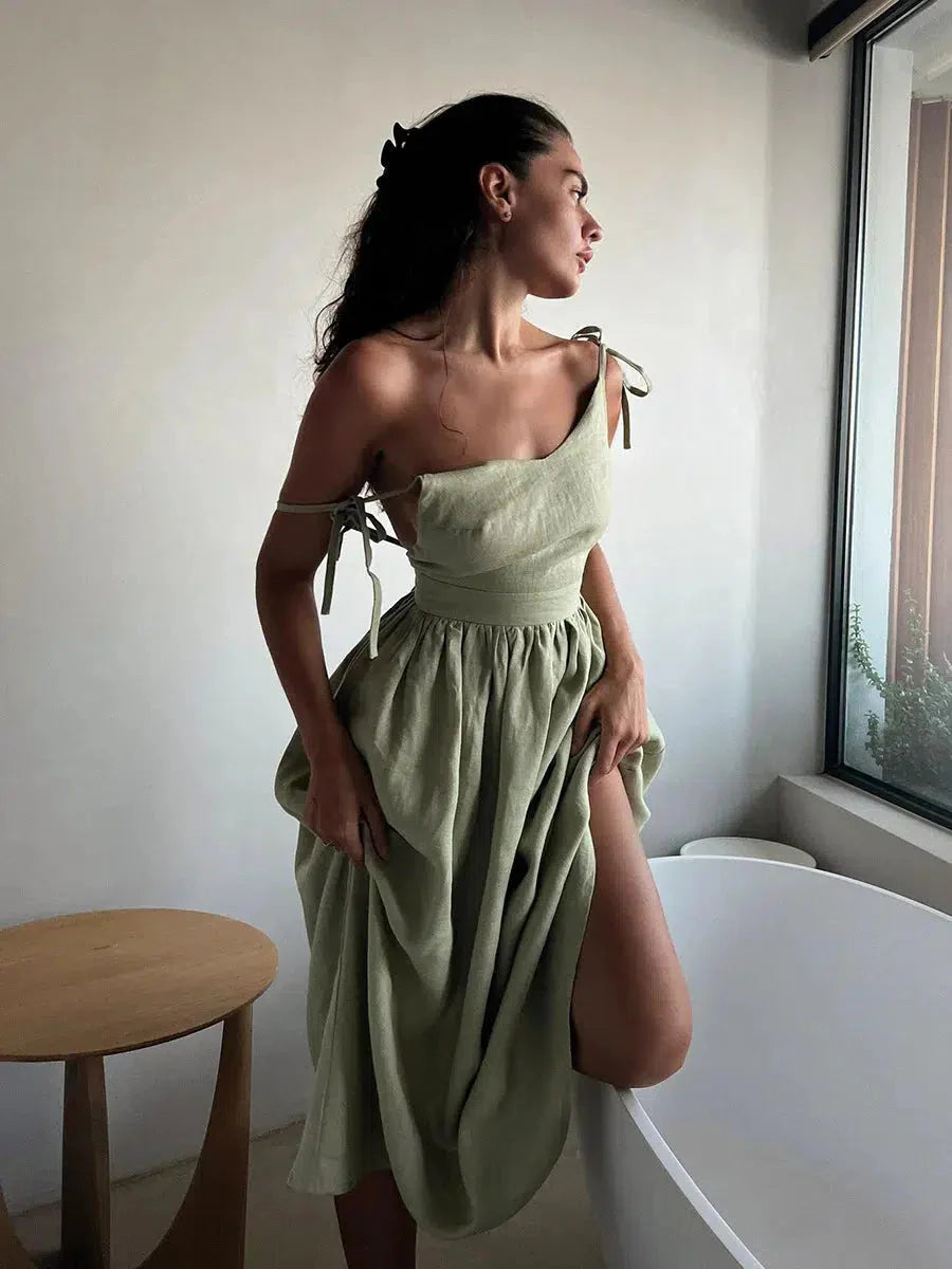 Linen Midi Dress Green