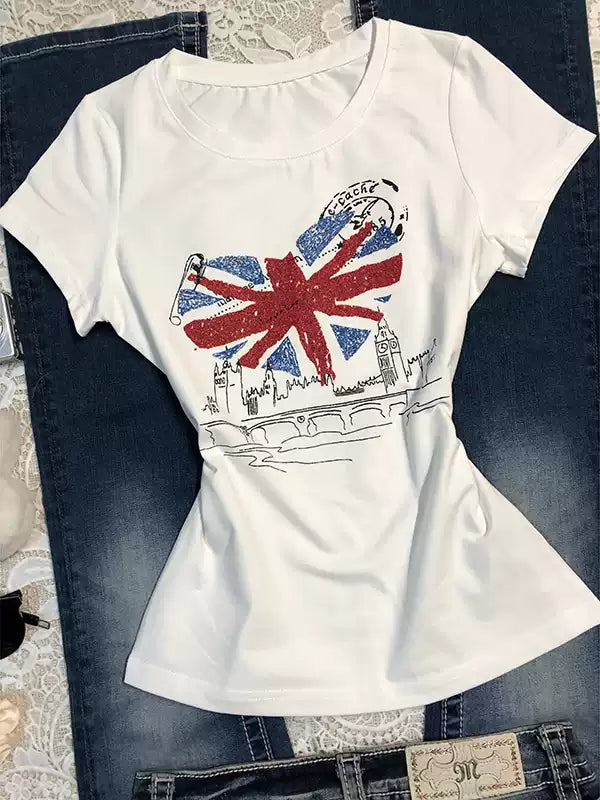 White round neck printed T-shirt