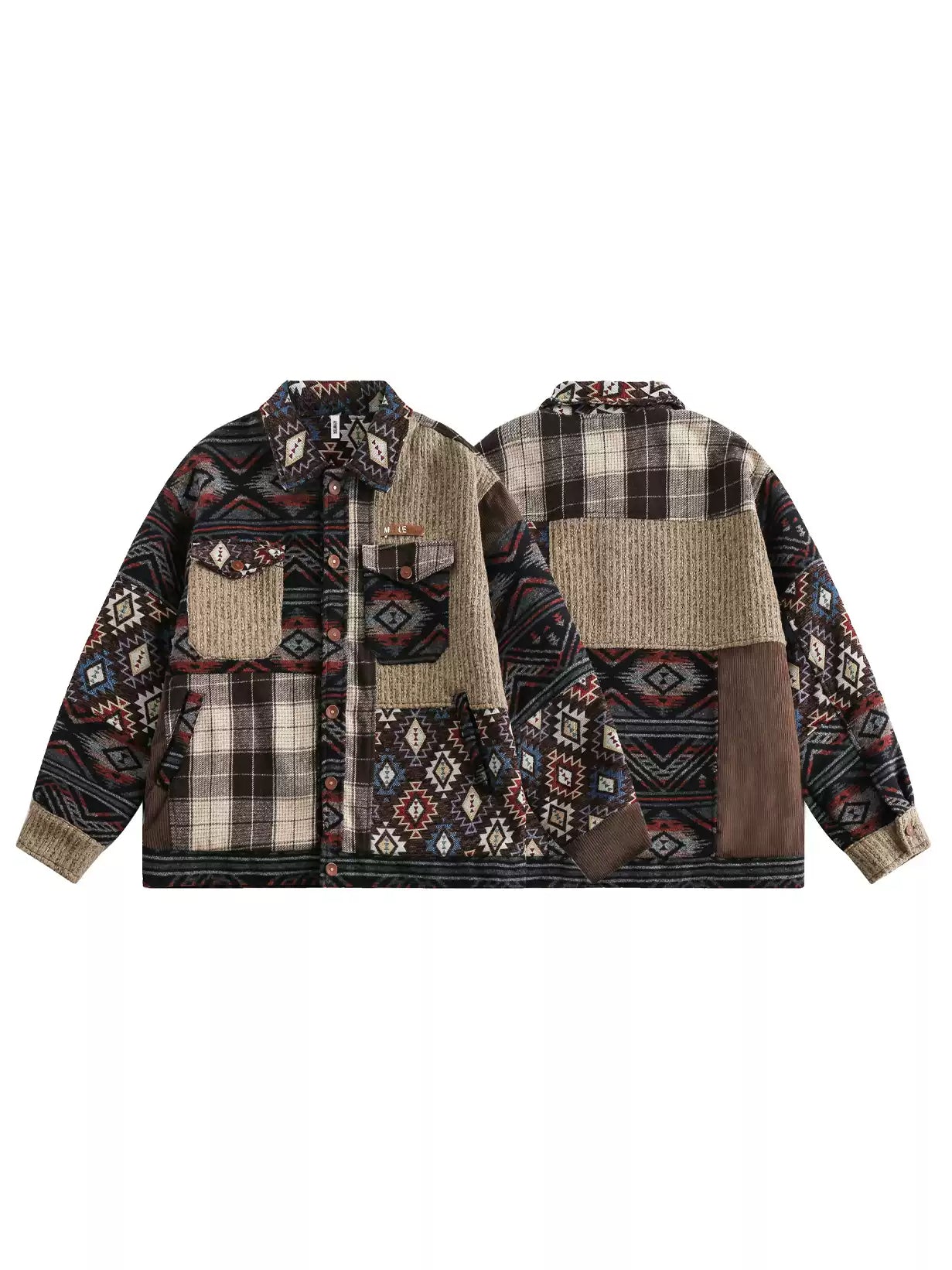 American retro multi-material stitching contrasting lapel jacket