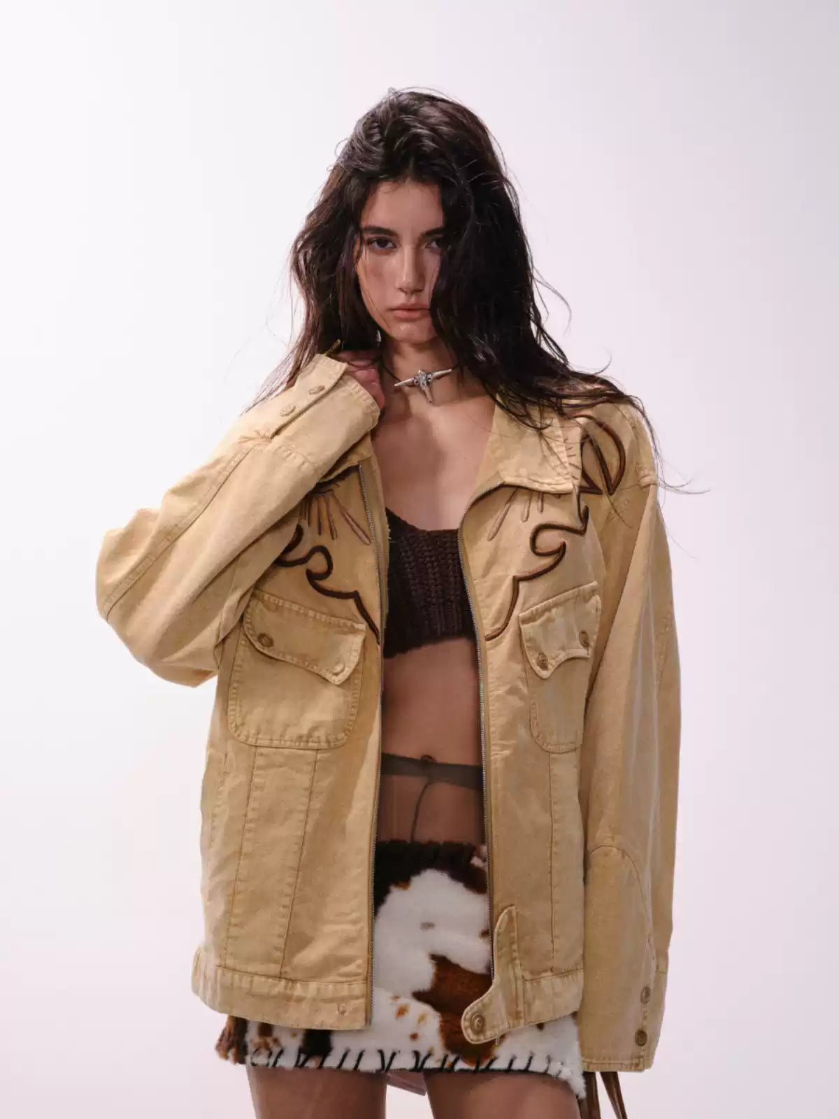 American retro western embroidered denim jacket