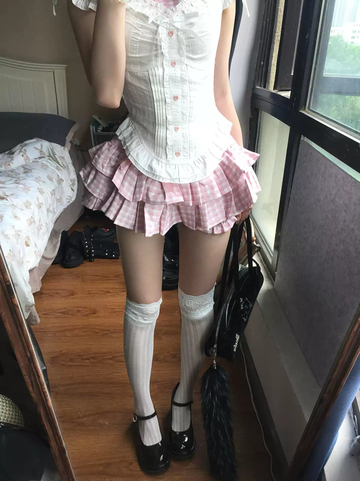 Sweet Pink Cake Skirt Two-piece Summer Set