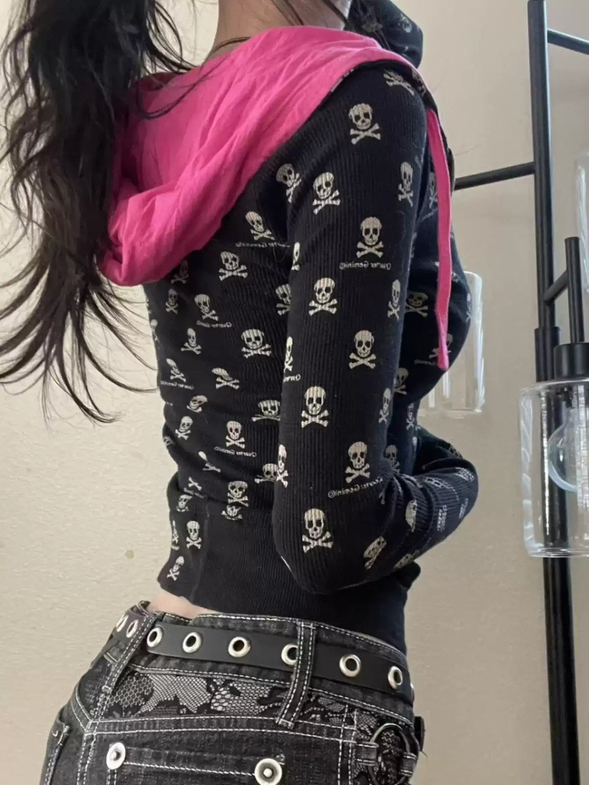 goth skull print sweatshirt jacket